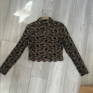 bebe Black and Tan Lace Blouse